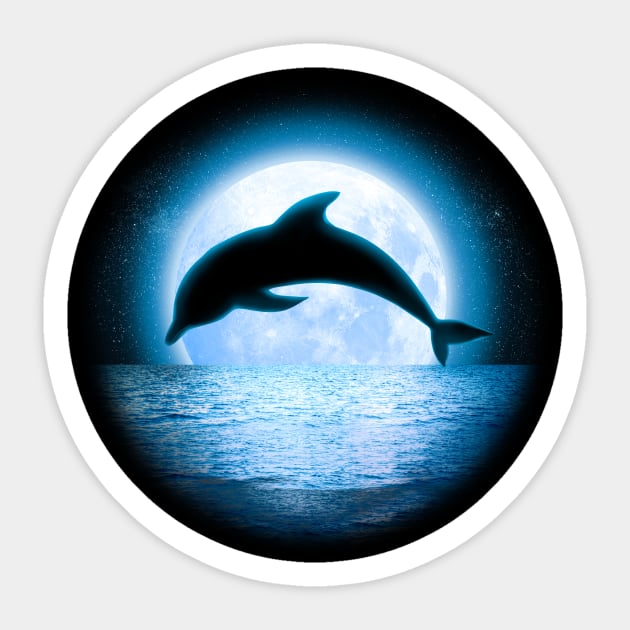 Dolphin Jumping in front of the Moon Sticker by ErMa-Designs